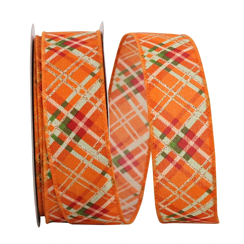 JAM Paper 1.5" x 20yd. Wired Plaid Tonal Sparkle Ribbon