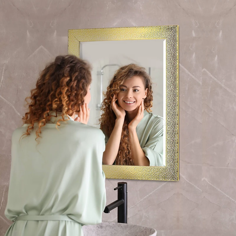 Head West White & Gold Framed Bevel Vanity Accent Mirror - 33" x 27"