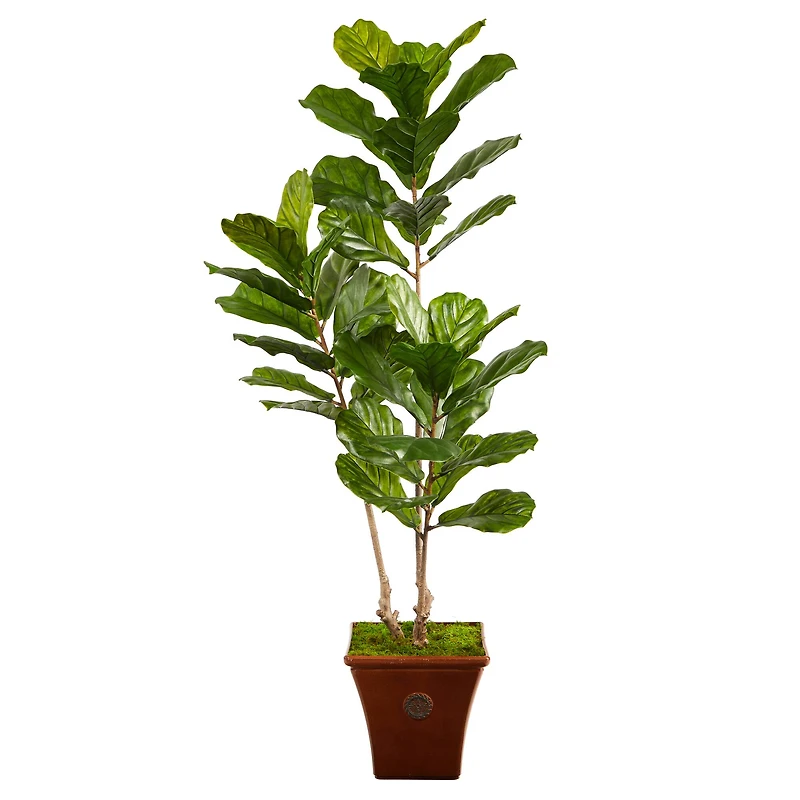 5.5ft. Fiddle Leaf Artificial Tree in Brown Planter UV Resistant (Indoor/Outdoor)