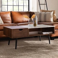 Dark Walnut Mid Century Modern Faux Marble Coffee Table