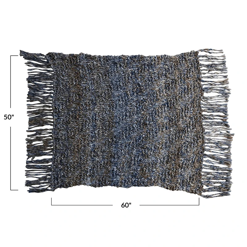 Hello Honey® 60" Blue & Brown Woven Mélange Acrylic Throw with Fringe