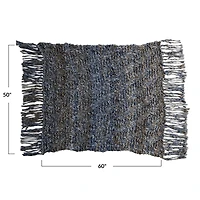 Hello Honey® 60" Blue & Brown Woven Mélange Acrylic Throw with Fringe