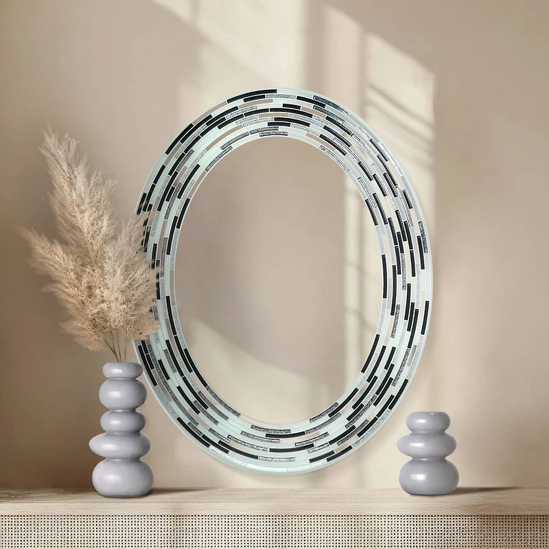 Head West Charcoal  Tile Framed Oval Wall Vanity Mirror - 23" x 29"