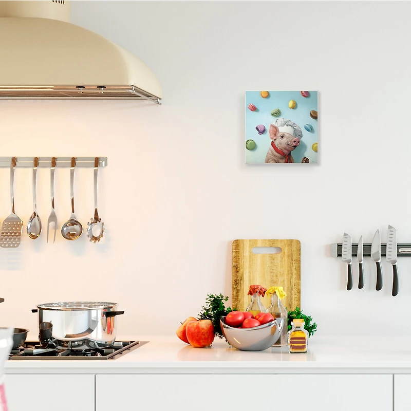 Stupell Industries Adorable Pig Chef with Playful Macaron Pastries, 12" x 12"