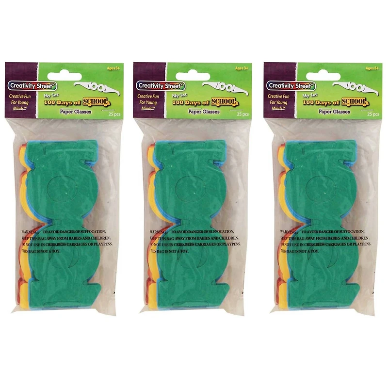 Creativity Street® 100 Days of School 16" Paper Glasses Pack, 3ct.