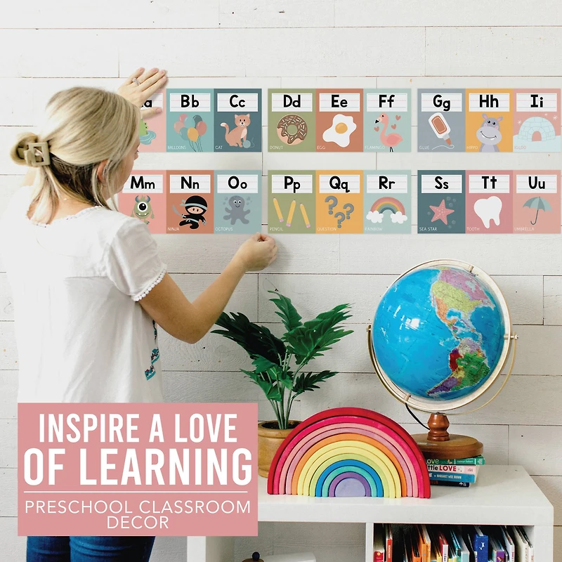 Hadley Designs 6" x 14" Boho Muted Number Line & Alphabet Letters for Classroom Wall Set