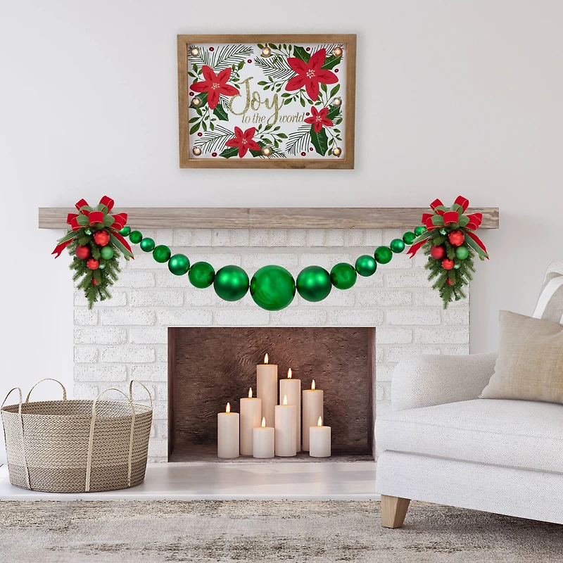6ft. Green Shiny & Matte Shatterproof Ball Christmas Swag