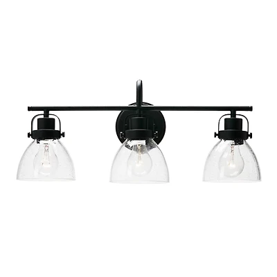 Hello Honey® Robert Stevenson Lighting Avalon Matte Black Metal & Glass 3-Light Vanity Light