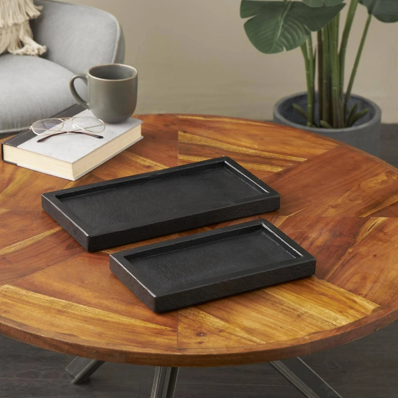 Black Marble Minimalistic Slim Textured Trays, 2ct.
