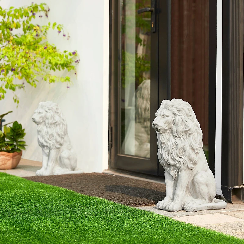 Glitzhome® 20.75" MGO White Guardian Lion Sitting Statue