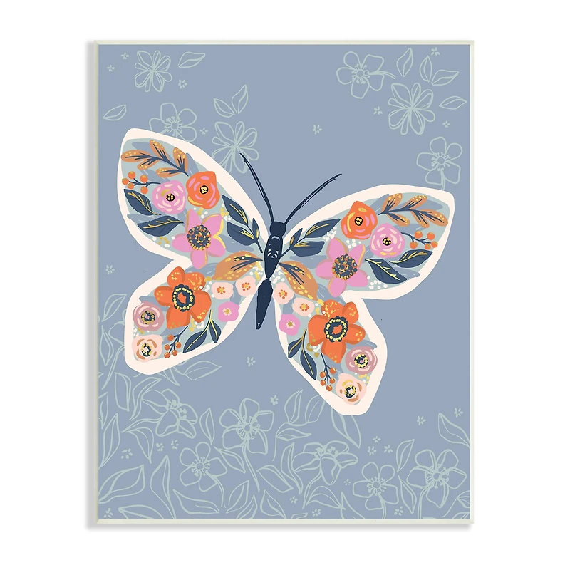 Stupell Industries Floral Pattern Butterfly Wings Spring Bloom Insect Wall Plaque