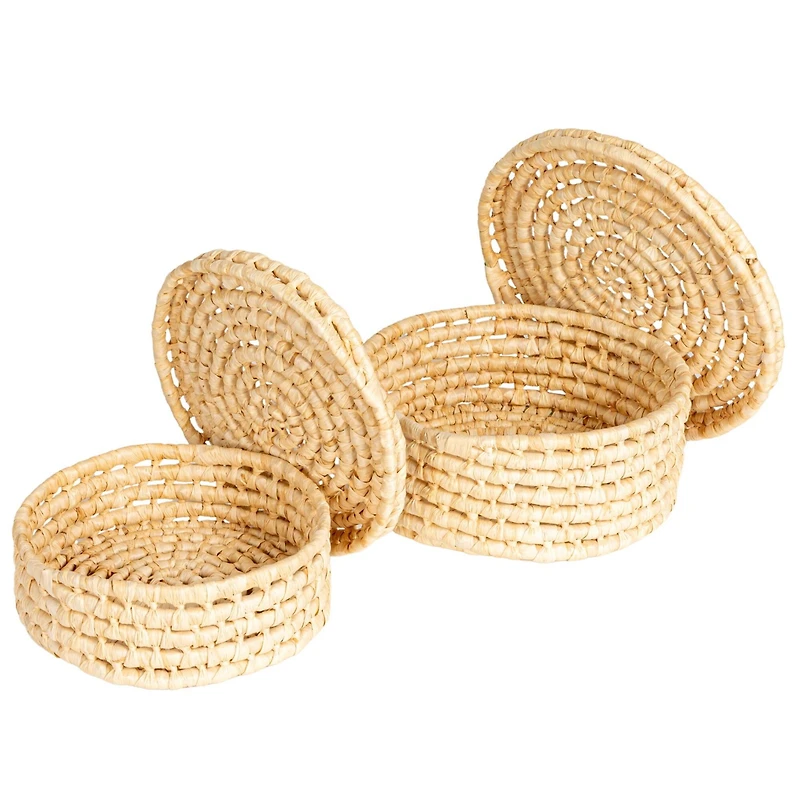 Household Essentials Natural Handwoven Corn Leaf Nestable Basket Set with Lids