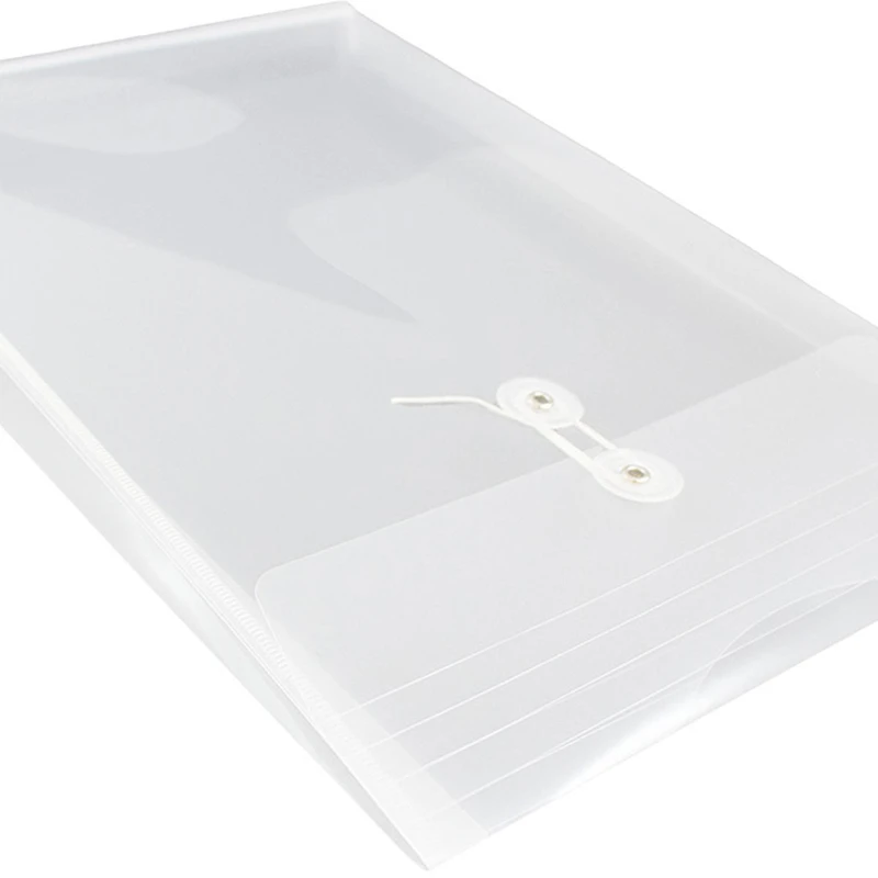 JAM Paper 10.5" x 14.5" Clear Plastic Button String Open End Envelopes, 12ct.