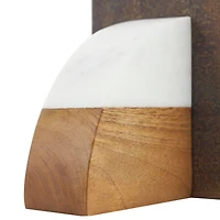 5" Marble & Wood Geometric Arched Bookends Set