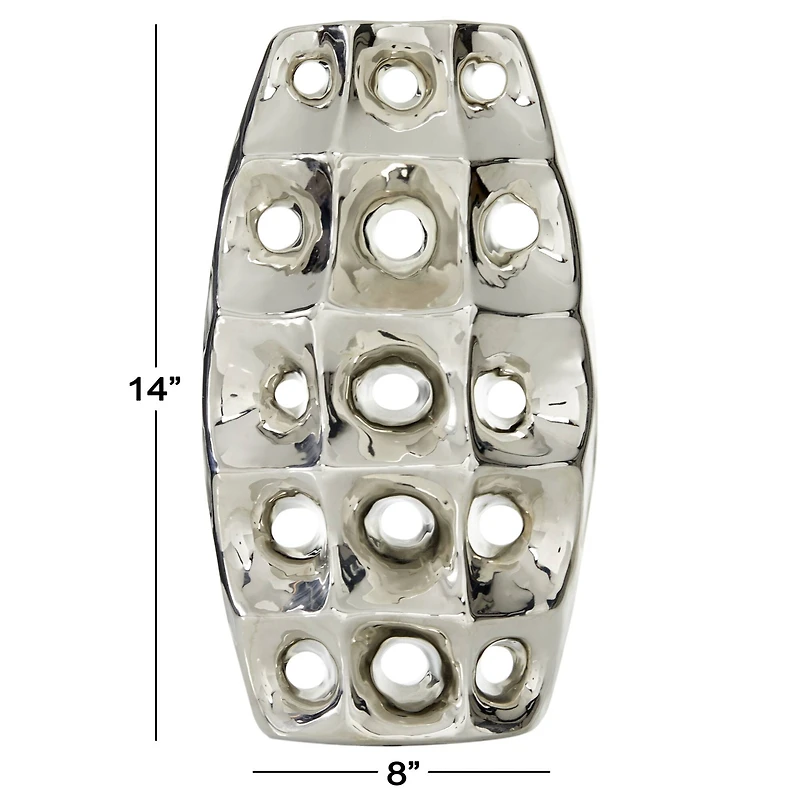 Silver Ceramic Modern Vase, 14" x 8" x 4"