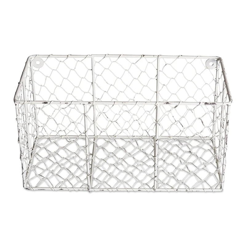 DII® Small Antique White Wall Mount Chicken Wire Baskets, 2ct.