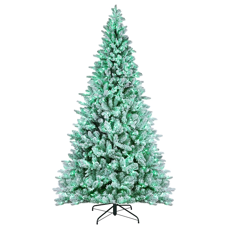 7.5ft. Pre-Lit Alexa Enabled Flocked Mountain Fir Artificial Christmas Tree, Multicolor LED Lights