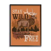 Stupell Industries Stay Wild and Free Phrase Forest Elk Landscape in Frame Wall Art