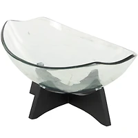21" Clear Glass Kitchen Serving Bowl with Black Wooden Stand