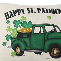 Glitzhome® 18" Faux Burlap Happy St. Patrick's Day Truck Pillow