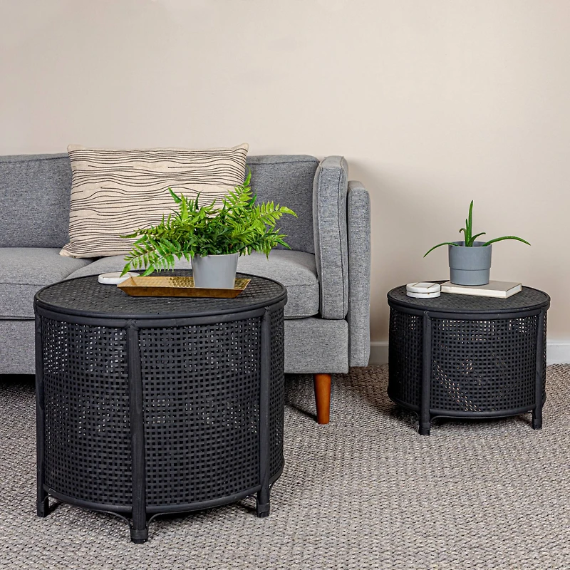Hello Honey® Round Bamboo & Rattan Accent Table