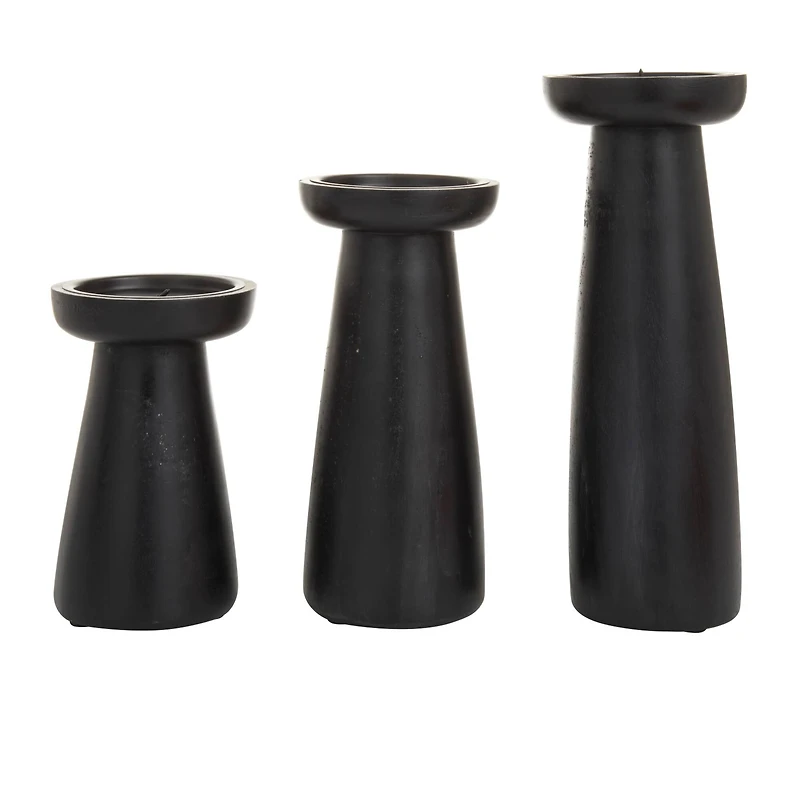 Black Wood Modern Candle holder 10",6",8"