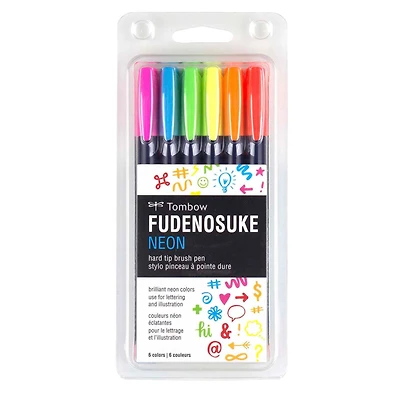 Tombow Fudenosuke 6 Neon Color Brush Pen Set