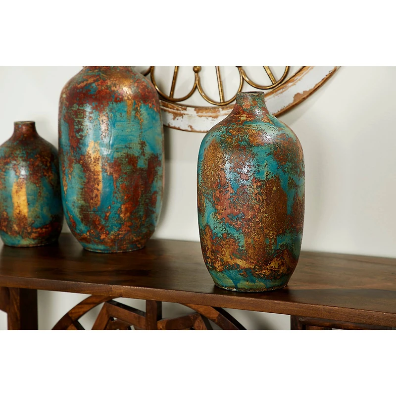 16" Blue Ceramic Rustic Vase