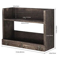 Rustic Wood Floating Storage Shelf with 3 Hooks