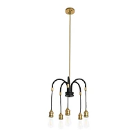 Hello Honey® Robert Stevenson Lighting Harper 19" Black and Brass 5-Light Exposed Bulb 2-Tone Metal Chandelier