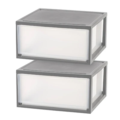 IRIS® 47qt. Gray & Clear Stacking Storage Drawers, 2ct.