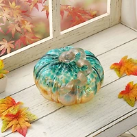 Glitzhome® Small Glitter Glass Pumpkin, Blue & Gold