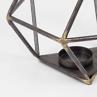 7.5" Dark Silver & Gold Geometric Metal Candle Holder