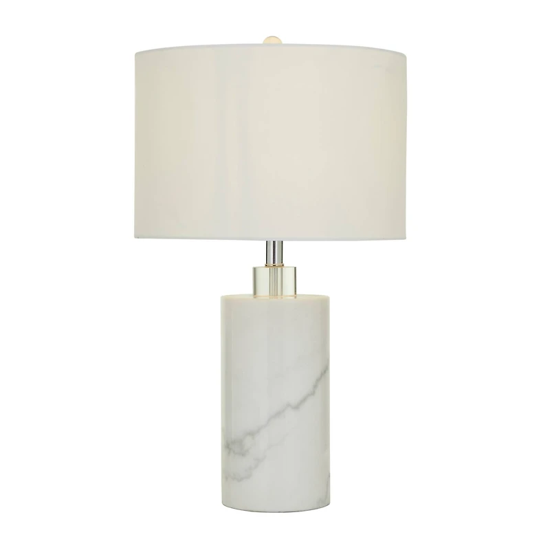White Marble Thick Stand Table Lamp with Drum Shade 15" x 15" x 26"