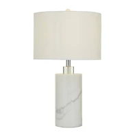 White Marble Thick Stand Table Lamp with Drum Shade 15" x 15" x 26"
