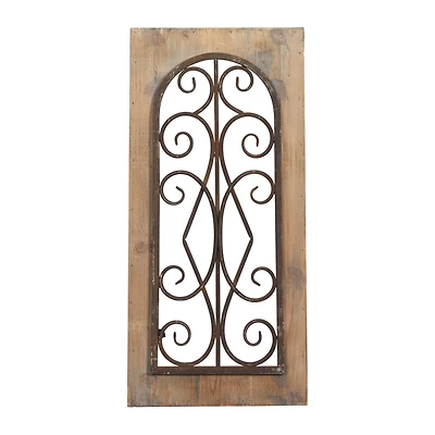 23" Brown Rustic Metal & Wood Arched Gate Wall Décor