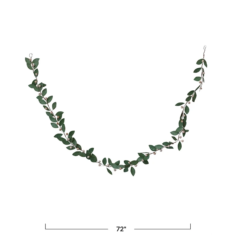 Hello Honey® 6ft. Green & Antique Pink Painted Metal Leaf & Berry Garland