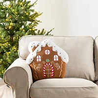 Glitzhome® 17"H Christmas Gingerbread House Shaped Pillow
