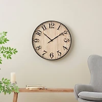 24" Light Brown Distressed Wall Clock with Black Beaded Frame