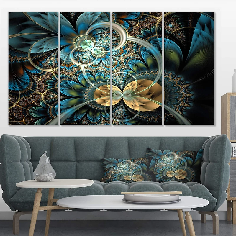 Designart - Symmetrical Blue Gold Fractal Flower