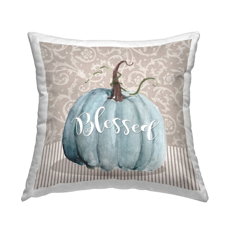 Stupell Industries Blue Autumn Pumpkin Botanical Throw Pillow