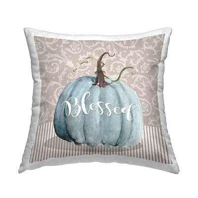 Stupell Industries Blue Autumn Pumpkin Botanical Throw Pillow