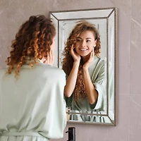 Head West Beaded Champagne Silver Framed Wall Vanity Mirror