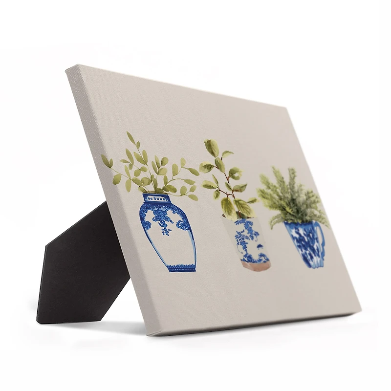 Potted Plants Blue White 8" x 10" Tabletop Canvas