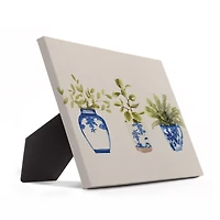 Potted Plants Blue White 8" x 10" Tabletop Canvas