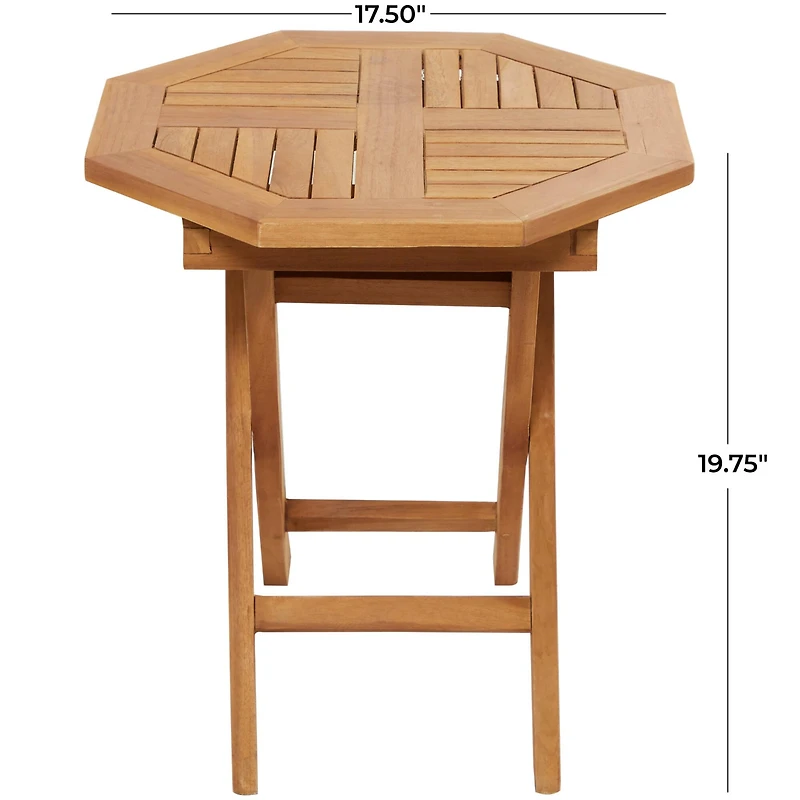 20" Brown Teak Wood Slatted Outdoor Accent Table