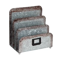 Mind Reader Silver 3-Section Galvanized Metal Magazine Holder