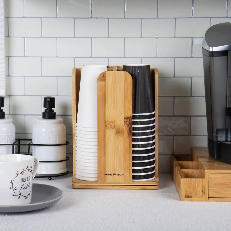 Mind Reader Brown 4-Compartment Bamboo Cup and Lid Organizer Carousel