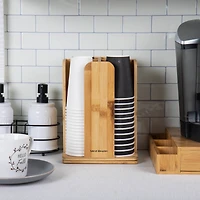 Mind Reader Brown 4-Compartment Bamboo Cup and Lid Organizer Carousel