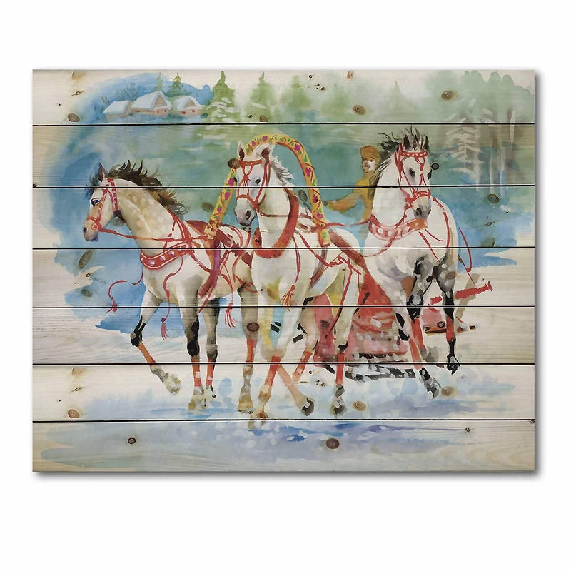 Designart - Galoping Horses With Carriage In The Snow